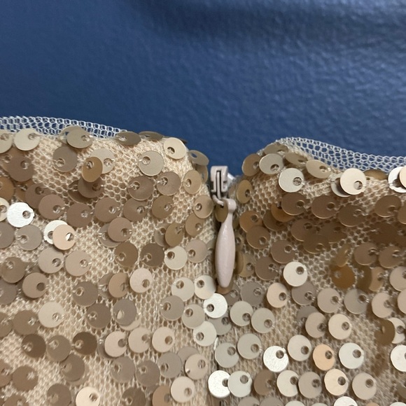 NWT ADRIANNA PAPELL WO SIZE 10 SHORT SLEEVE MIDI GOLD SEQUIN COCKTAIL DRESS - Picture 12 of 13